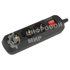 Колодка удлинителя ЭРА KX-3es-B 3 розетки с заземлением с выключателем черная