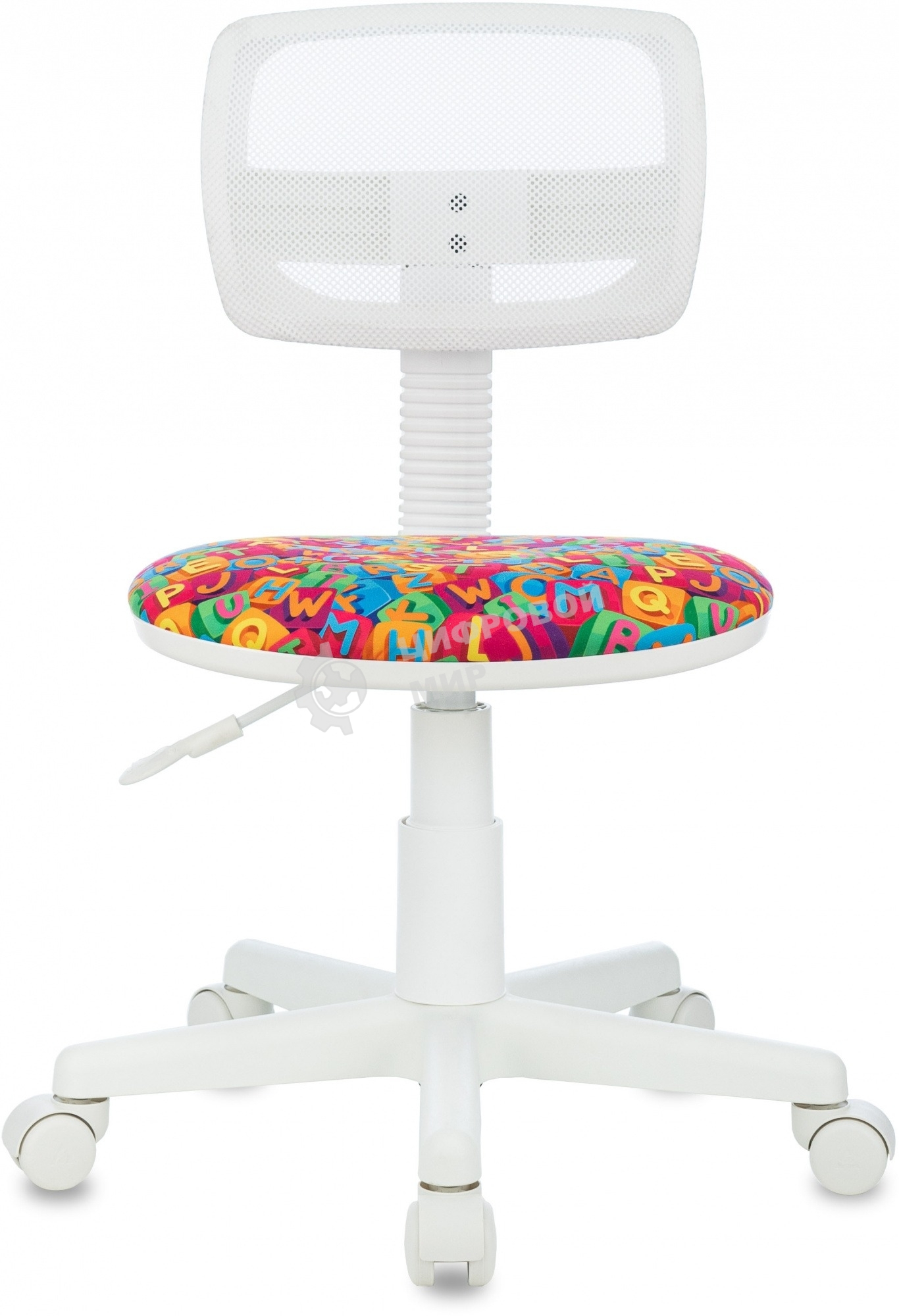 Кресло детское Бюрократ CH-W299 белый TW-15 мультиколор сиденье алфавит, сетка/ткань, крестов. пластик, пластик белый