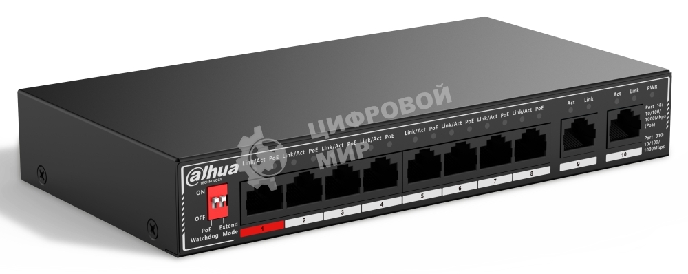 Коммутатор Dahua DH-SG1010P, 10×1 Гбит/с, неуправляемый
