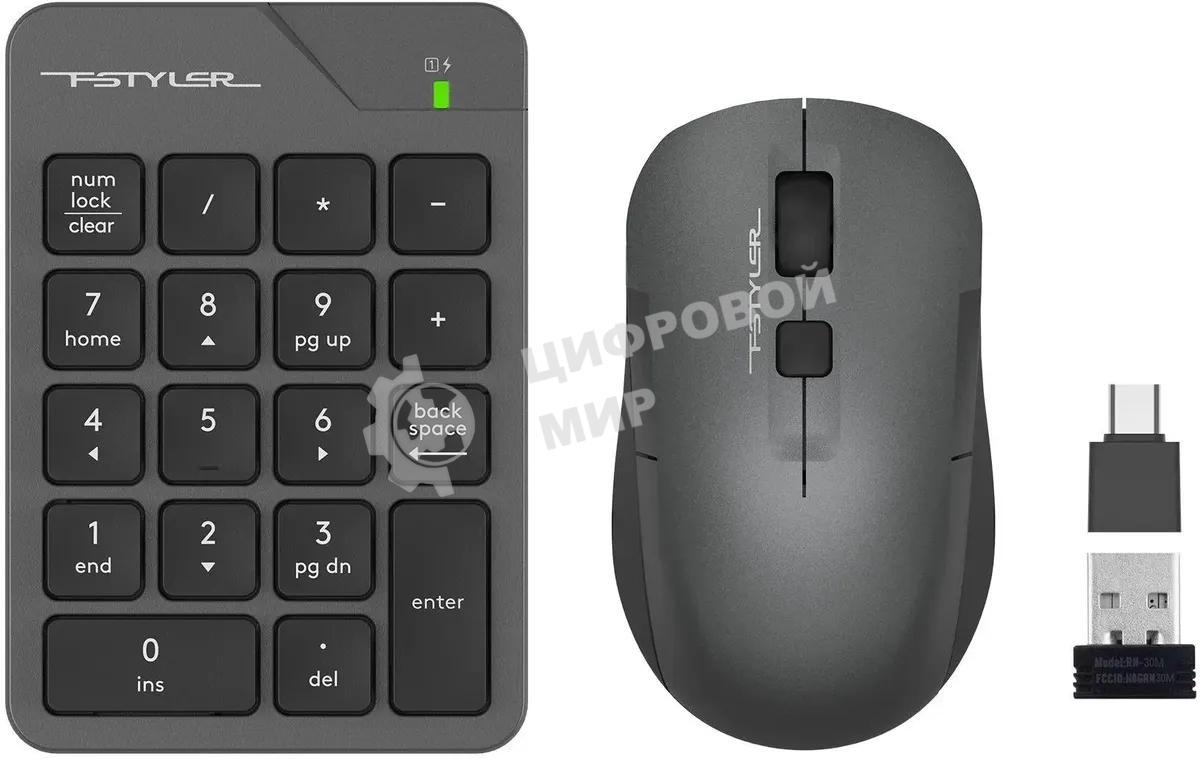 Комплект числовой блок + мышь A4Tech Fstyler FG1600C Air клав:серый мышь:серый/черный USB беспроводная slim (FG1600C)