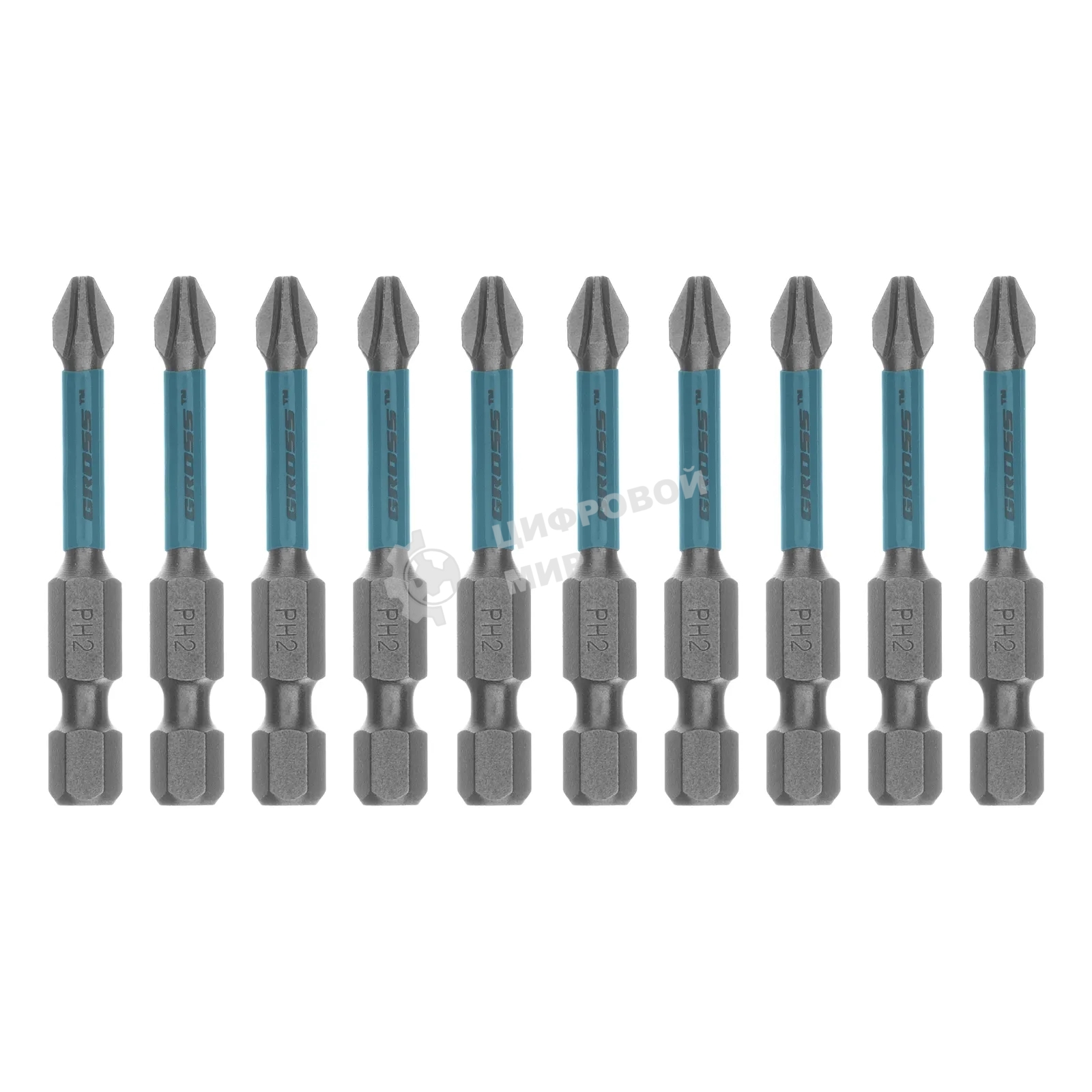 Набор бит Gross торсионных PH2x50 мм, для ударных шуруповертов, отрывн., 10 шт.