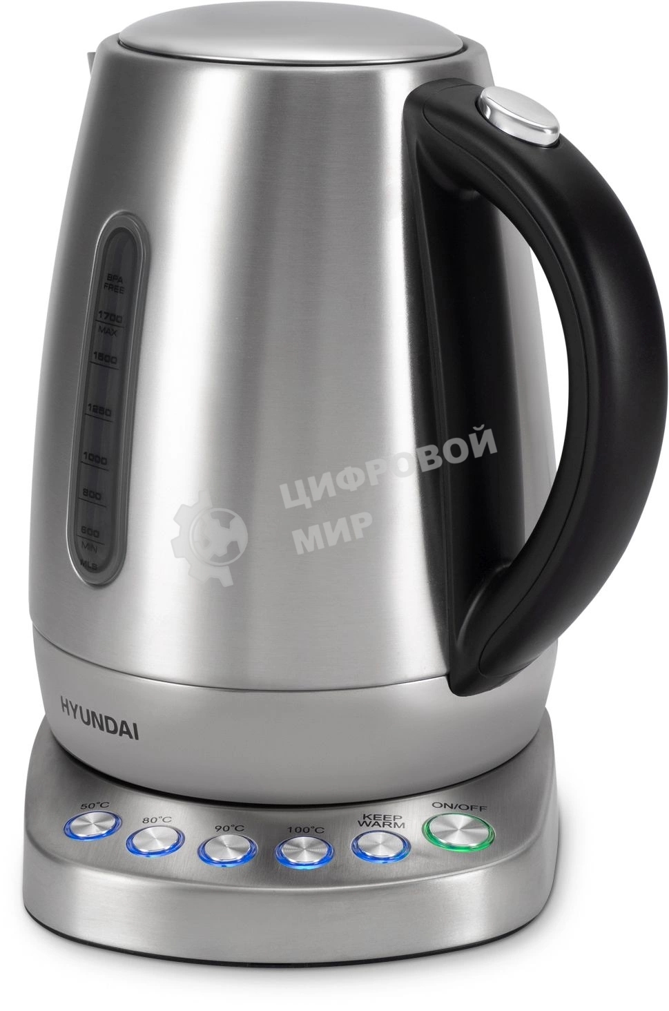 Чайник электрический Hyundai HYK-S7770 1.7л. 2200Вт серебристый/черный корпус: металл