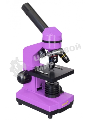 Микроскоп Levenhuk RAINBOW 2L AMETHYST/Аметист Микроскоп с предметным столиком, трехгнездным револьвером, фокусировочным механизмом, двумя источниками света с регулировкой яркости Монокулярная насадка Объективы: 4х, 10х, 40х, Увеличение микроскопа: 64-640x