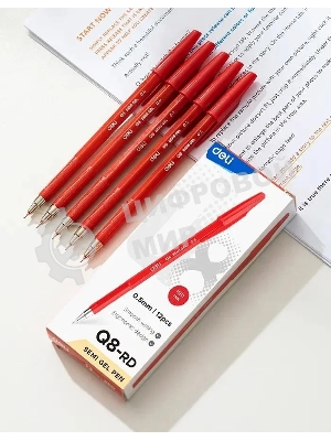 Набор ручек шариковых Deli Think EQ8-RD, красные чернила (12шт), линия 0.5мм