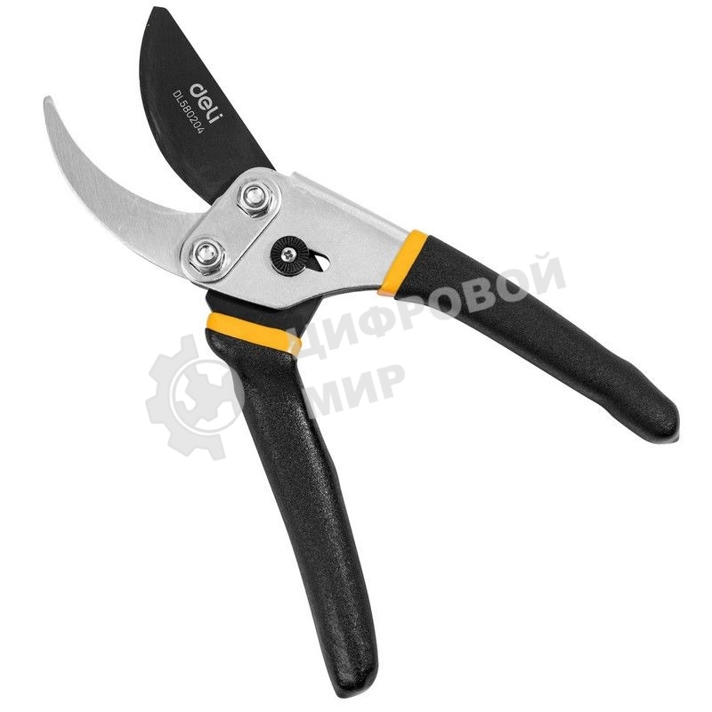 Секатор Deli DL580204 Размер 200 мм. Макс диаметр резки 15 мм. Сталь 55С. Термообработанная поверхность. Тефлоновая уплотненная пластиковая ручка.