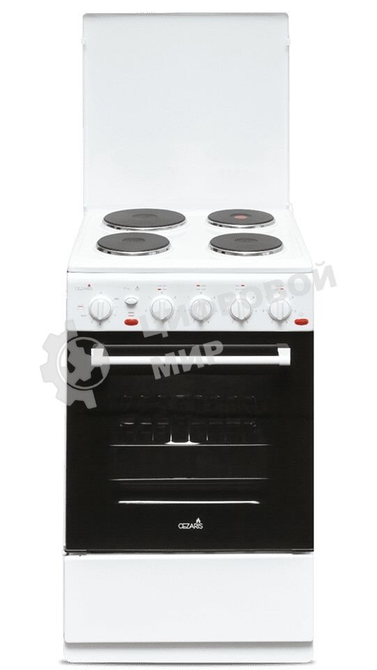 Плита электрическая Cezaris ПЭ Н Д 1200-06 белый, конфорок 4 шт, духовка 43 л, 50 см x 85 см x 50 см
