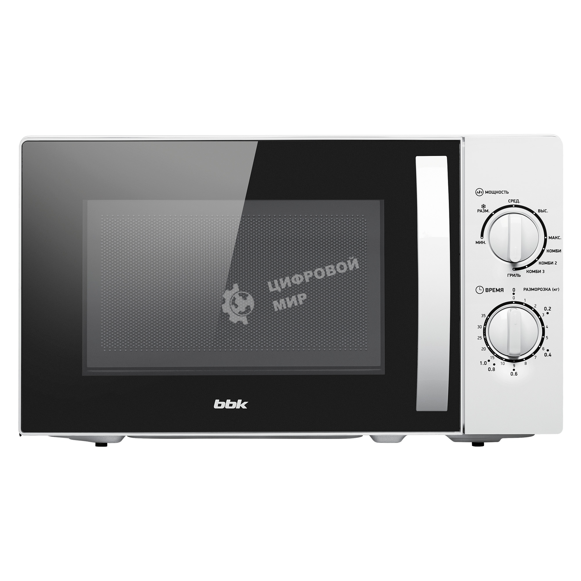 Микроволновая печь BBK 20MWG-738M/W белый, 20 л, 700 Вт, переключатели - поворотный механизм
