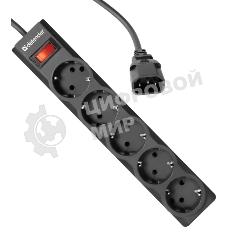 Удлинитель с сетевым фильтром Defender ES largo 1.8 C14, черный, 1,8 м, 5 розеток