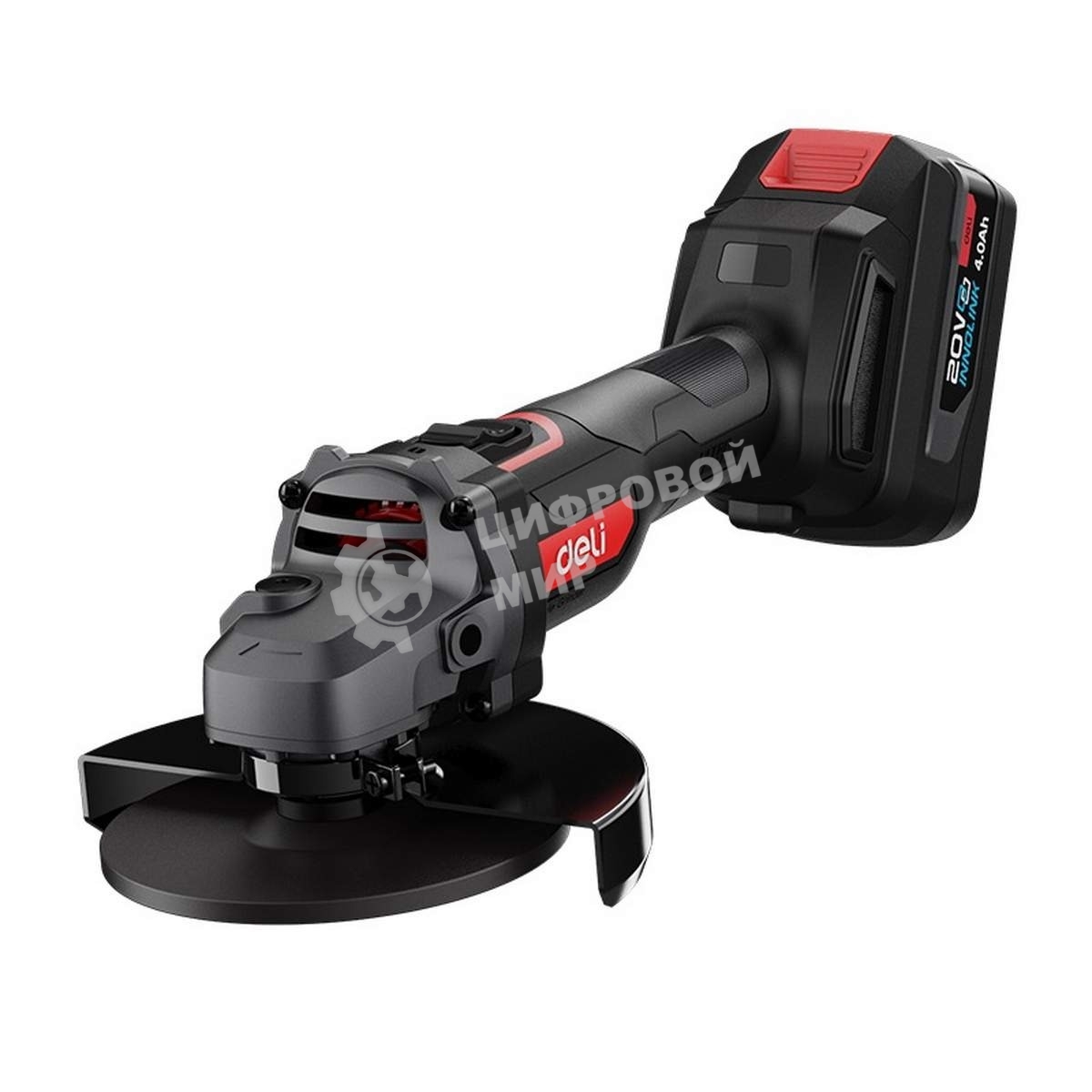 Угловая шлифовальная машина аккумуляторная Deli DE-JM20-2D4, (2АКБ*4А·ч + ЗУ, 20В, 125мм, М14, 3500/6000/10000об/мин, сумка)