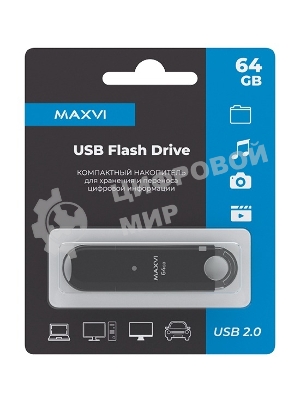 Флешка USB Maxvi P2 black (FD64GbUSB20C10P2), 64Gb, USB 2.0, R/W 20/10, черный