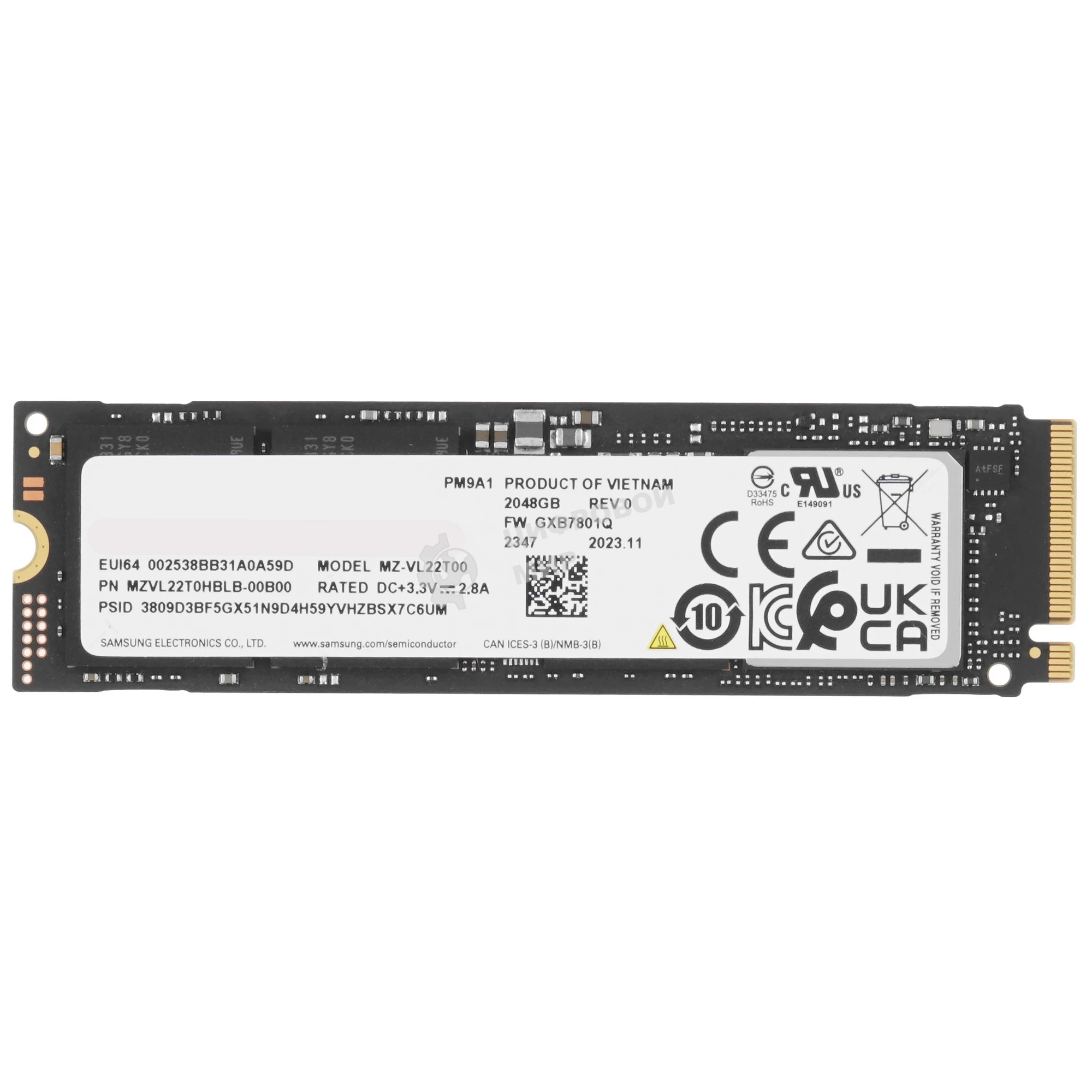 Накопитель SSD Samsung 2Tb, M.2 2280, PM9A1 PCIe 4.0 x4, NVMe, R/W 7000/5200