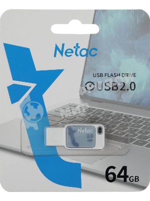 Флешка USB Netac UA31 NT03UA31N-064G-20BL), 64Gb, USB 2.0, R/W 110/45, синий/белый