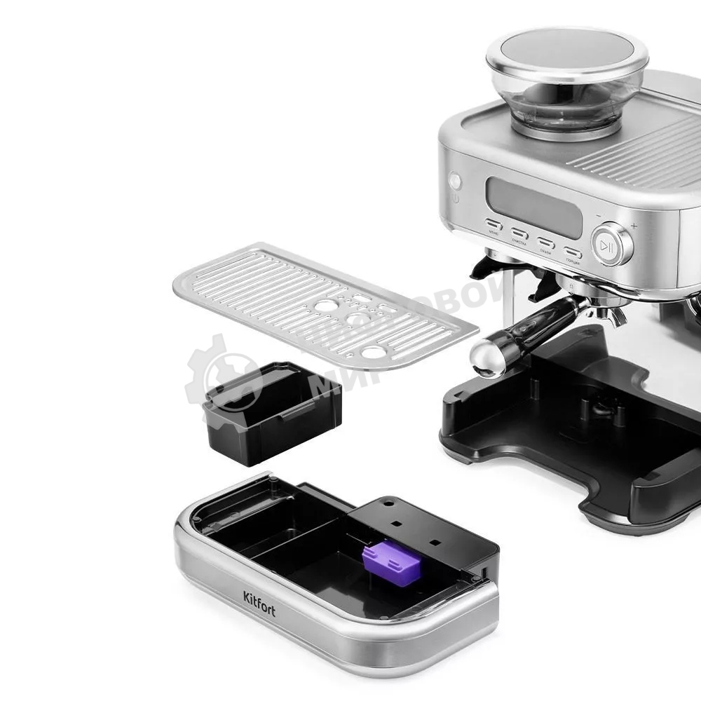 Кофеварка рожковая Kitfort КТ-7113 нержавеющая сталь, исп. кофе - молотый/зерновой, 2.3 л, 1770 Вт, 15 бар