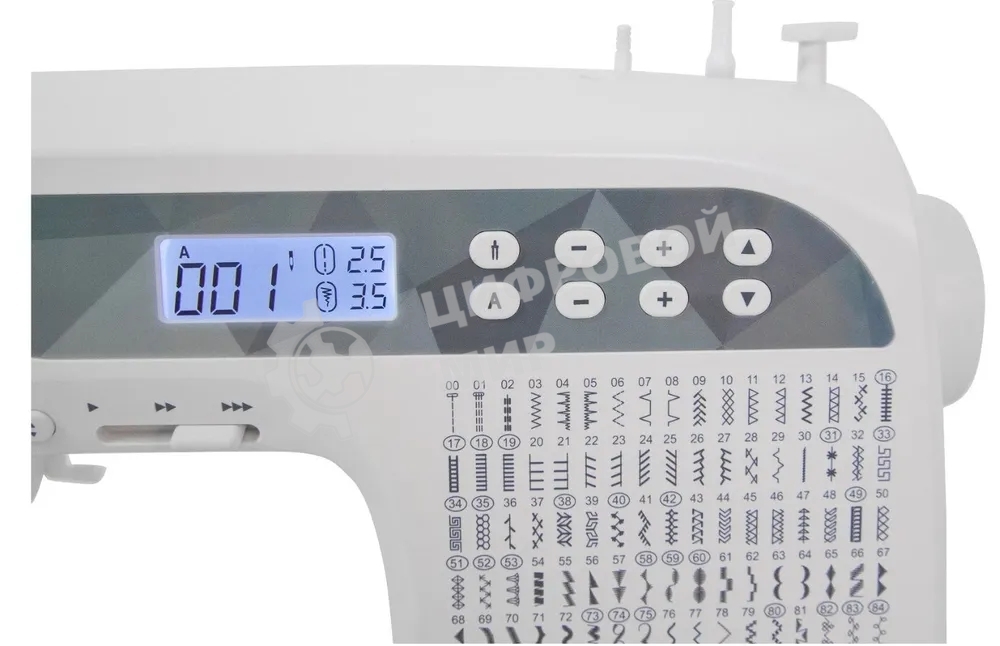 Швейная машина Comfort 1001 200 операций, 9 видов петель, жк дисплей, нитевдеватель, горизонтальный челнок, русск./англ. алфавит, плавная регулировка скорости на корпусе, регулятор давления лапки, нитевдеватель, возможность шитья двойной иглой, возможност