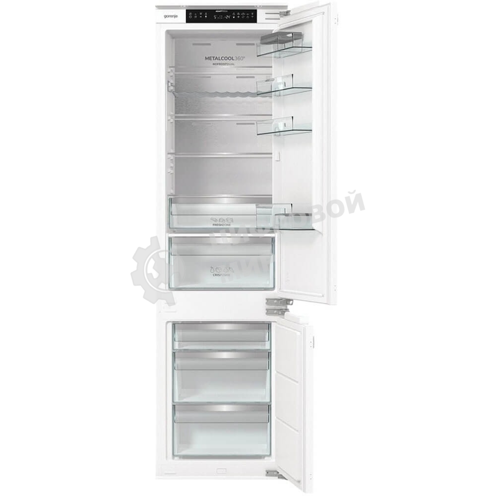 Встраиваемый холодильник Gorenje NRKI519E82WF, 193 см, электронное управление, цифровой дисплей, Wi-Fi, NoFrost Dual, Multiflow 360, контейнер CrispZone с контролем влажности, функция ConvertActive, AdaptTech, MultiAdjust, жесткое крепление, инверторный компрессор, уровень шума 35 дБ