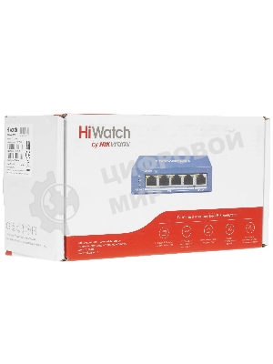Коммутатор HiWatch DS-S504GP, 4×1 Гбит/с PoE + 1×1 Гбит/с, неуправляемый