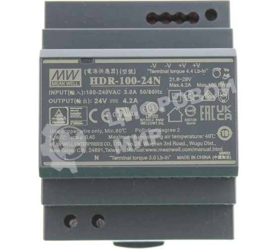 Блок питания AC-DC, 100.8Вт, вход 85...264 В AC 47...63Гц, 120...370В DC, выход 24В, 4.2А, рег. выхода 21.6...29В, изоляция 3000В AC, в кожухе на DIN-рейку, 70х90х54.5мм, -30...+70°С