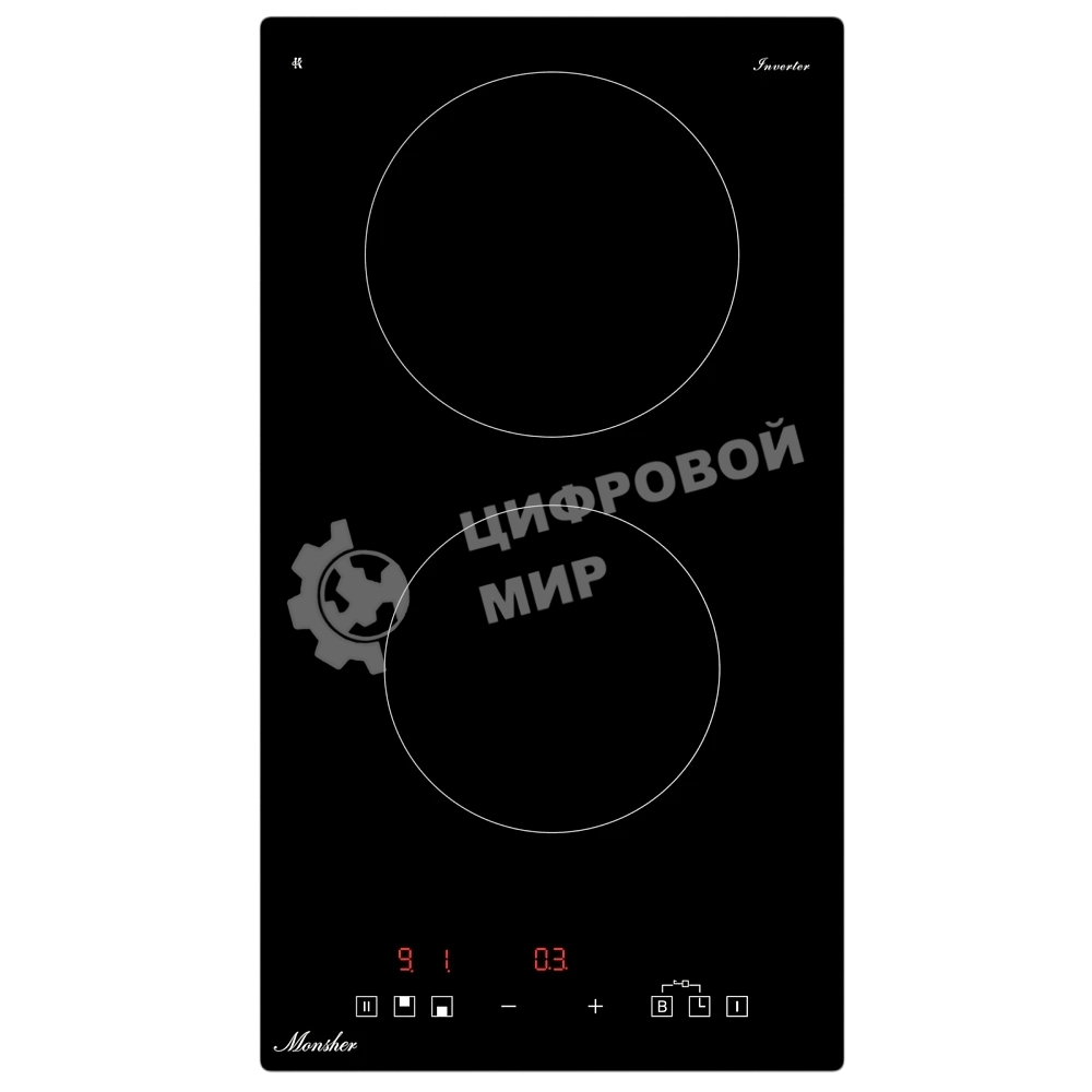Индукционная варочная панель Monsher MHI 3003, High-Tech, индукция, 30 см, 2 зоны нагрева, inverter, сенсорное управление, 9 уровней мощности, автоматическое отключение, пауза, Booster, таймер, черный