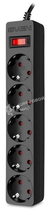 Сетевой фильтр Sven SF-05E 1,8 м (5 розеток с защитными шторками) черный, цветная коробка