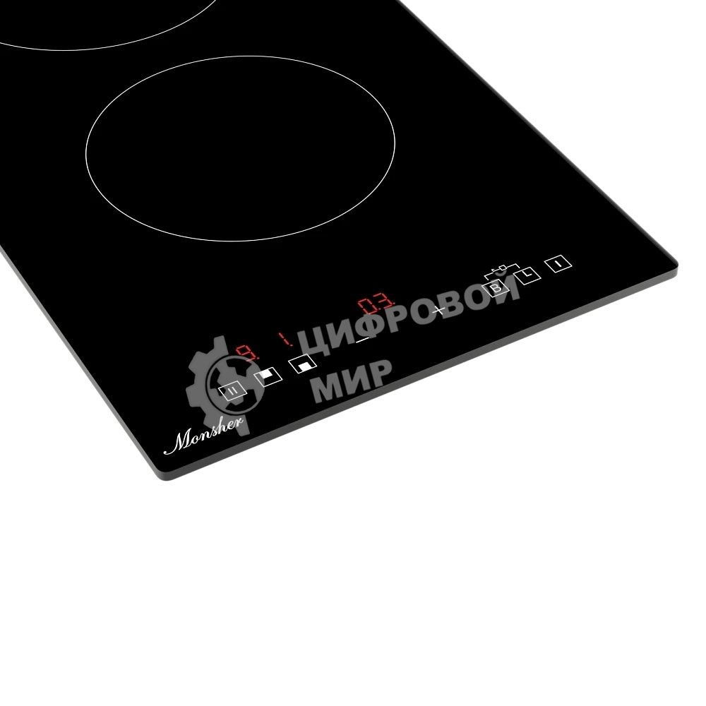 Индукционная варочная панель Monsher MHI 3003, High-Tech, индукция, 30 см, 2 зоны нагрева, inverter, сенсорное управление, 9 уровней мощности, автоматическое отключение, пауза, Booster, таймер, черный