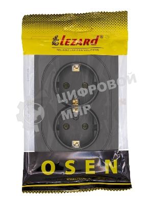 Розетка 2-м LEZARD СП OSEN с заземл. ПБТ, механизм, черный бархат 743-4200-127B