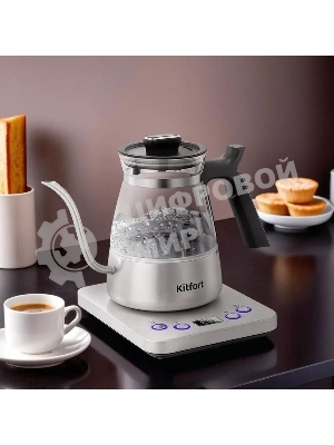 Чайник электрический Kitfort КТ-8707 0.8л. 1300Вт нержавеющая сталь/черный корпус: Металл/стекло/пластик