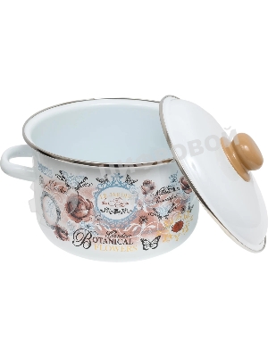 Кастрюля Appetite 1RD201М Roses с крышкой, эмалированная сталь, цилиндрическая 4 л