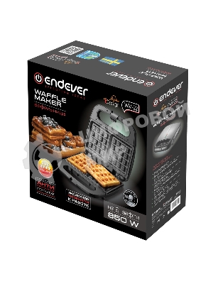 Вафельница Endever Skyline WM-22 черный, 850 Вт, на 2 вафли, автом. терморегулятор, размеры 22,6x22,4 см