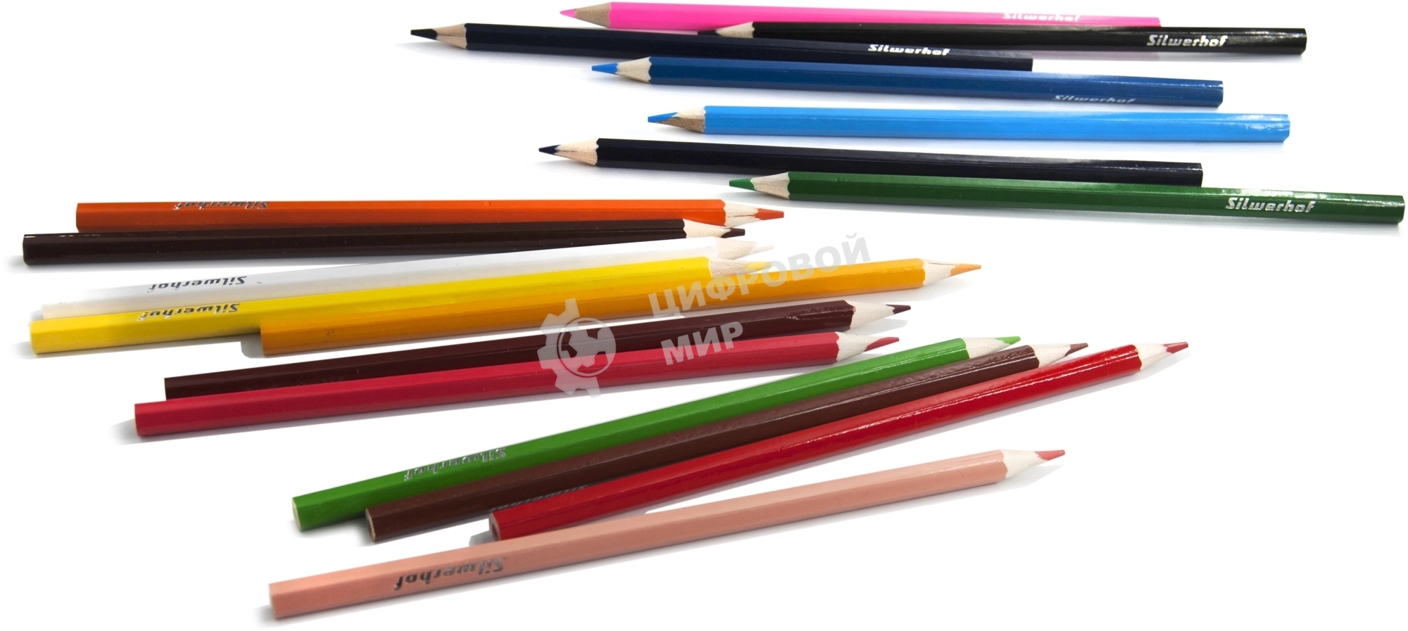 Карандаши цветные Silwerhof Eco 2.65 мм, шестигранный профиль, дерево, ассорти, 18 цветов, коробка с европодвесом