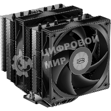 Кулер для процессора PCCooler RT620 BK (250W, 4-pin PWM, 157mm, Al/Cu, 6x6mm, 2x120mm, 73.32CFM, 34.9dBA, 2200RPM, S: 1851/1700/1200/115X, AM5/AM4, black)