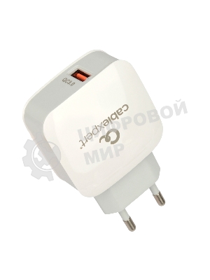 Сетевое зарядное устройство Cablexpert MP3A-PC-40, 18Вт, 3А, быстрая зарядка QC3.0, 1 порт USB, белый, пакет