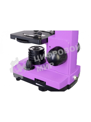 Микроскоп Levenhuk RAINBOW 2L AMETHYST/Аметист Микроскоп с предметным столиком, трехгнездным револьвером, фокусировочным механизмом, двумя источниками света с регулировкой яркости Монокулярная насадка Объективы: 4х, 10х, 40х, Увеличение микроскопа: 64-640x