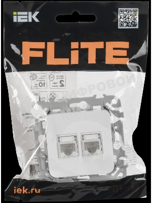Розетка 2-местная компьютерная RJ45 категория 6 UTP РК6-2-0-ФлБ белый FLITE