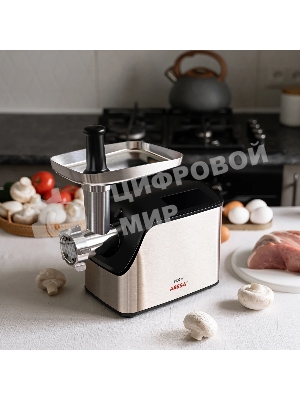 Мясорубка электрическая ARESA AR-2107 серебристый, 2500 Вт, 2.8 кг/мин, реверс, защита от перегрузки, насадки - 5