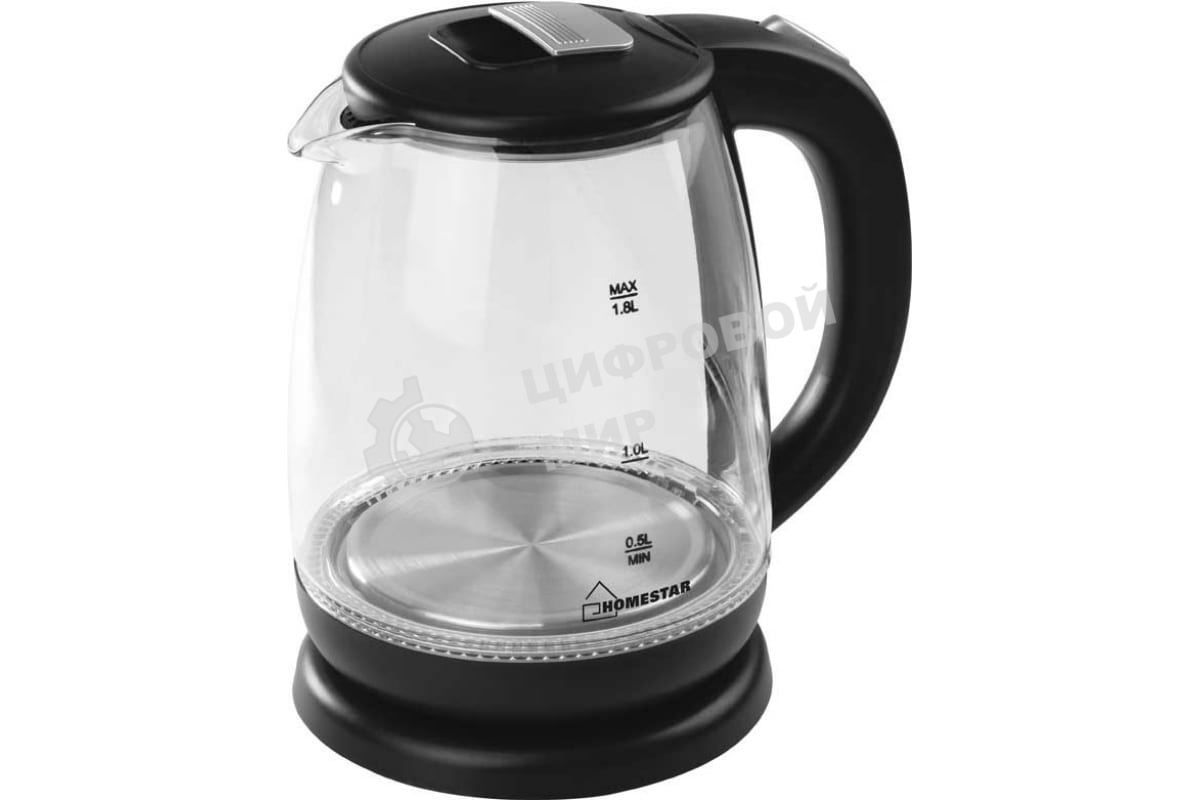 Чайник электрический Homestar HS-1018 1.8 л, стекло, черный, 1500 Вт, (12)