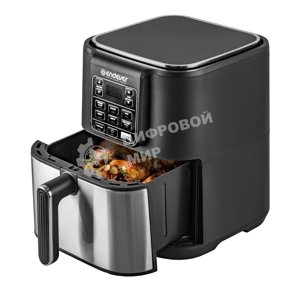 Аэрогриль Endever Skyline AF-130, черный/стальной, мощность 1800 Вт, объем 6 л, 7 авторежимов, температура 40-200 С, 1 шт/уп.