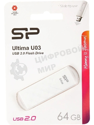 Флешка USB Silicon Power USB 64Gb Ultima U03 SP064Gb,UF2U03V1W USB 2.0, белый