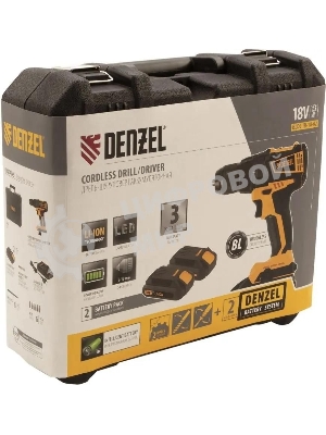 Дрель-шуруповерт Denzel BLDL-IB-18-02, 18 В, 2 Ач, 65 Нм, бесщеточный