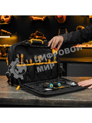 Сумка для инструмента Denzel 400х170х300 мм, 3 отделения, 28 карманов, наплечный ремень