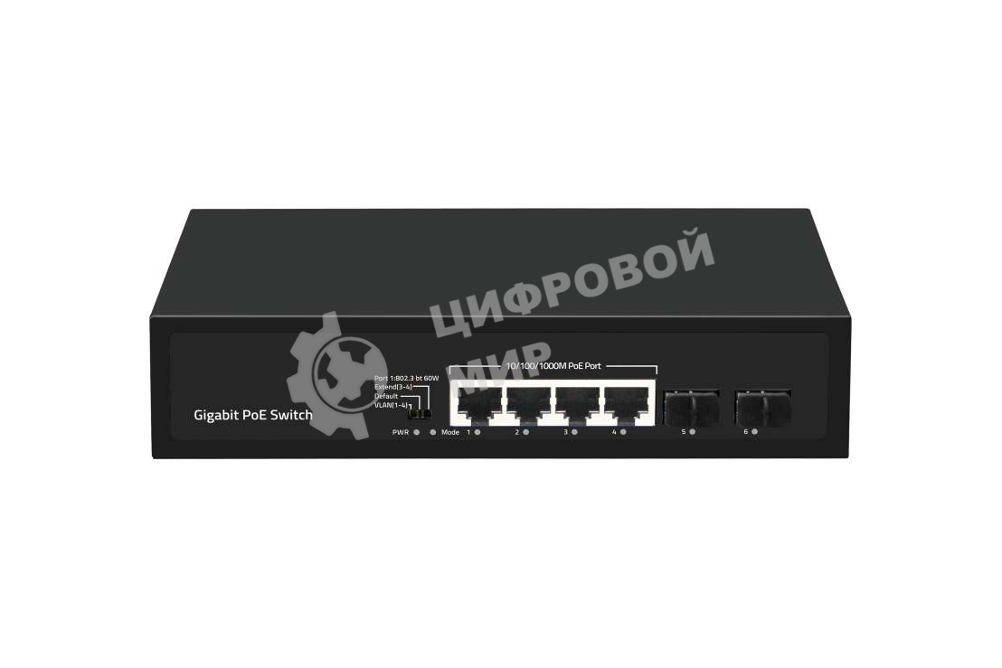 Коммутатор GIGALINK GL-SW-G005-04P(BT), 4×1 Гбит/с PoE + 2×1 Гбит/с SFP, неуправляемый