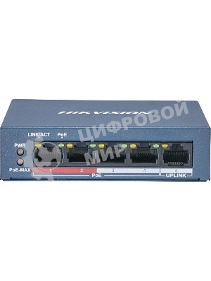 Коммутатор Hikvision DS-3E0105P-E/M(B), 4×100 Мбит/с PoE + 1×100 Мбит/с Uplink, неуправляемый