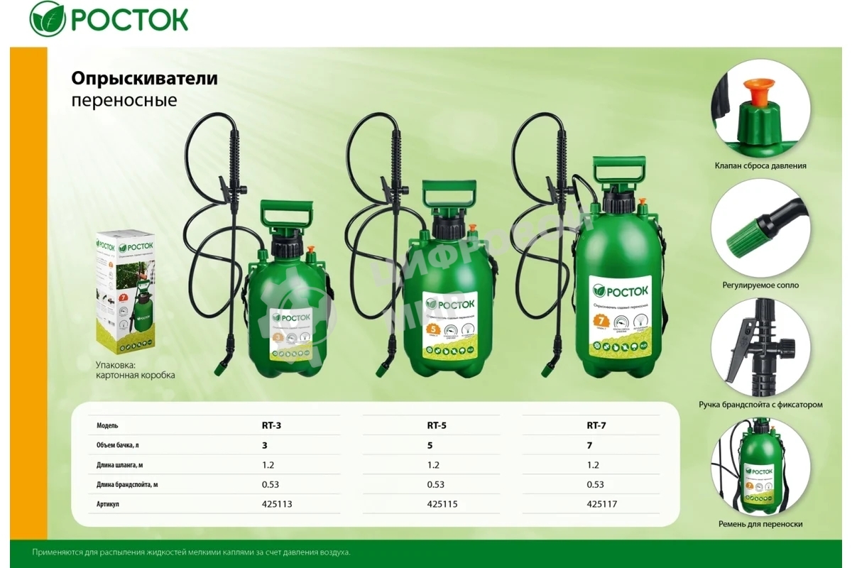 опрыскиватель РОСТОК RT-7 7 л, переносной с широкой горловиной 425117