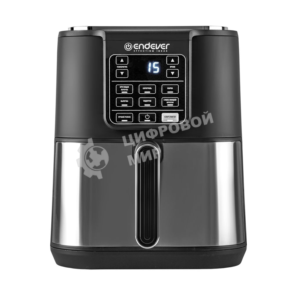 Аэрогриль Endever Skyline AF-130, черный/стальной, мощность 1800 Вт, объем 6 л, 7 авторежимов, температура 40-200 С, 1 шт/уп.