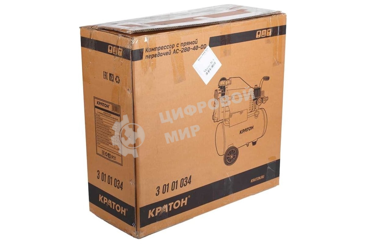 Компрессор КРАТОН AC-280-40-D Dпрямой 220В 2000Вт 280л/мин ресивер40л 32кг