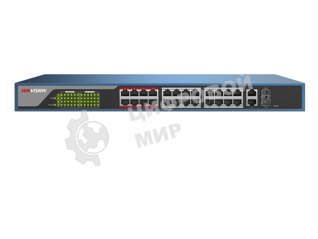 Коммутатор Hikvision DS-3E0326P-E, 24×100 Мбит/с PoE + 2×1 Гбит/с Combo (RJ45/SFP), неуправляемый