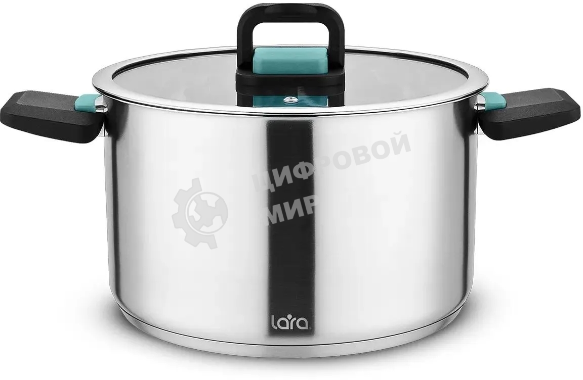 Кастрюля LARA LR02-245 Изумруд 6,4 л, нержавеющая сталь, с крышкой