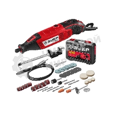 Прямошлифовальная машина (гравер) Зубр ЗГ-160 КН41, 220В, 160 Вт, 3.2 мм, 15000-35000 об/мин, набор насадок, цанг и державок, гибкий вал, штатив, 41 предмет, кейс