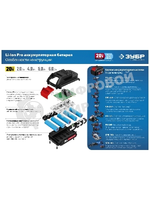 Аккумуляторная батарея Зубр Профессионал ST7-20-4, 20В, Li-Ion, 4А·ч, тип T7