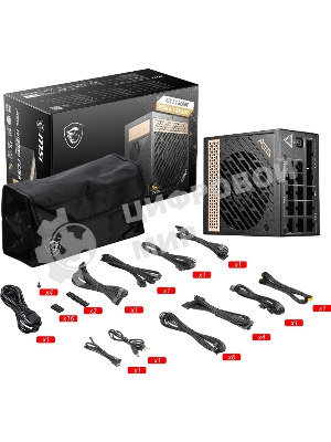 Блок питания MSI MEG Ai1300P (306-7ZP4A11-CE0), 1300Вт, 80 PLUS Platinum, 120мм, модульный, черный/золотой