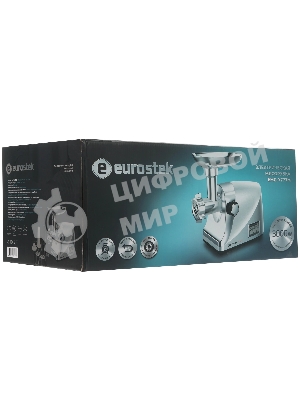 Мясорубка электрическая Eurostek EMG-Y777M металлик, 3000 Вт, 2 кг/мин, реверс, защита от перегрузки, насадки - 4